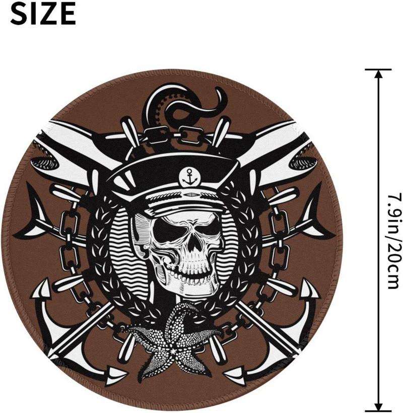 Skull Captain Vintage stílusú barna egér varrott éllel, vízálló, csúszásmentes gumival, laptop számítógéphez irodai 7,9 x 7,9 hüvelykes