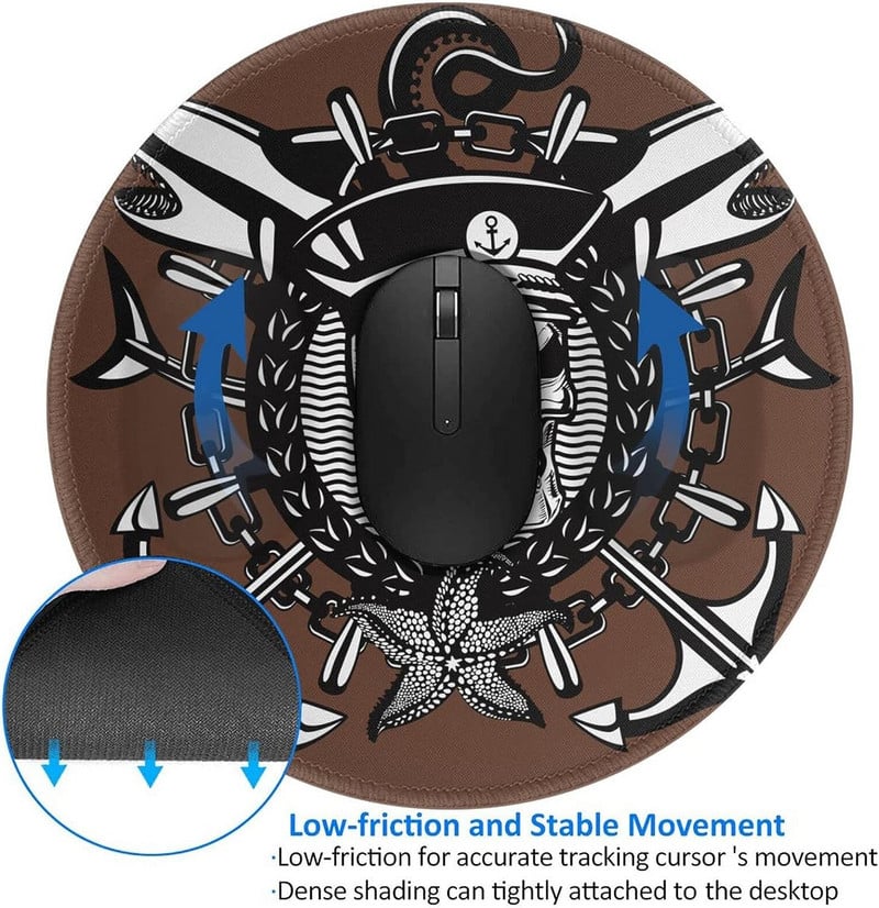 Skull Captain Vintage stílusú barna egér varrott éllel, vízálló, csúszásmentes gumival, laptop számítógéphez irodai 7,9 x 7,9 hüvelykes