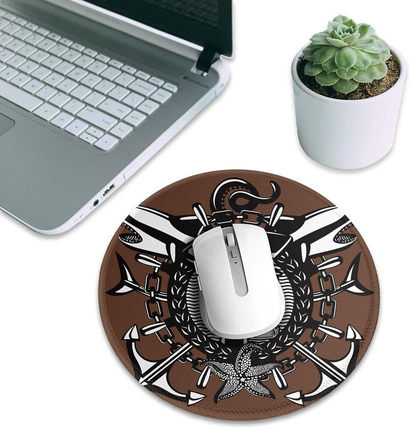 Skull Captain Vintage stílusú barna egér varrott éllel, vízálló, csúszásmentes gumival, laptop számítógéphez irodai 7,9 x 7,9 hüvelykes