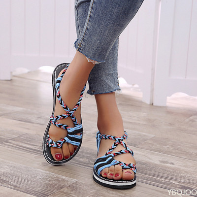Римски летни сандали Обувки Дамски плажни сандали с възел с въже и пръсти Модни удобни дамски обувки голям размер