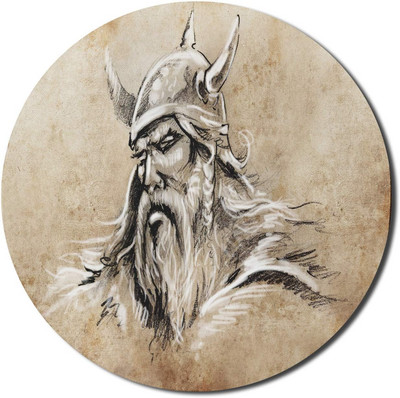 Mouse Pad Viking Stil schiță Războinic cu barbă și pălărie Portret masculin Tatuaj rotund anti-alunecare Mousepad modern pentru jocuri