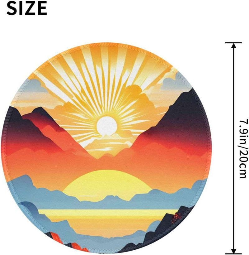 Bright Sunrise kerek egérpad csúszásmentes gumiból készült hegyi játék egérpadok varrott élekkel, irodai munkavégzéshez számítógép laptop otthon