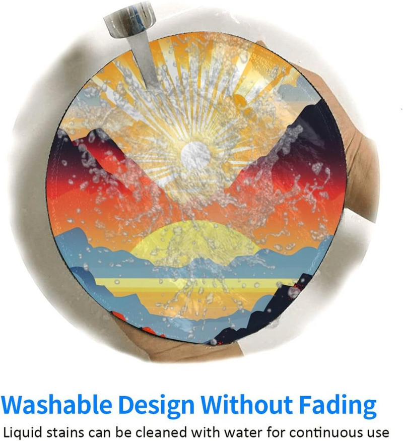 Bright Sunrise kerek egérpad csúszásmentes gumiból készült hegyi játék egérpadok varrott élekkel, irodai munkavégzéshez számítógép laptop otthon