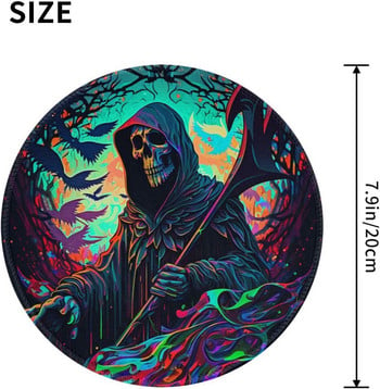 Grim Reaper Dark Psychedelic Death Round Mouse Pad Αντιολισθητικά, λαστιχένια Skull gaming mousepad με ραμμένη άκρη για εργασία γραφείου