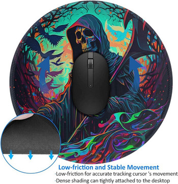 Grim Reaper Dark Psychedelic Death Round Mouse Pad Αντιολισθητικά, λαστιχένια Skull gaming mousepad με ραμμένη άκρη για εργασία γραφείου