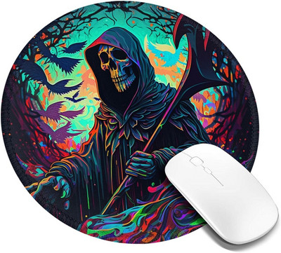 Grim Reaper Dark Psychedelic Death Round hiirematt, libisemisvastane kummist pealuu mänguhiirepadjad õmmeldud servaga kontoritööks