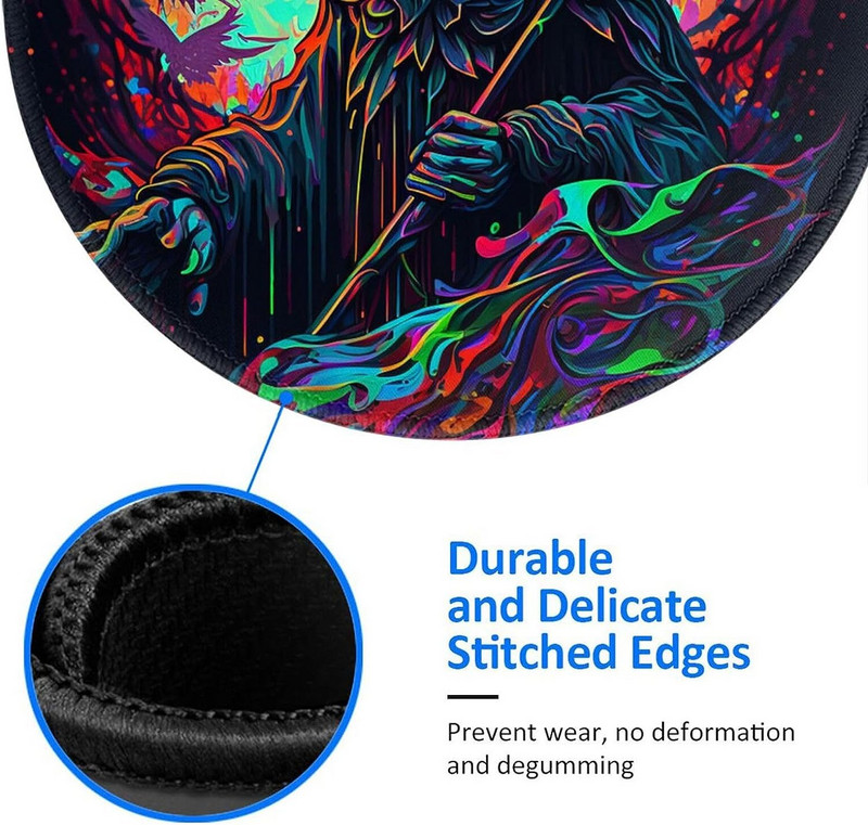 Grim Reaper Dark Psychedelic Death Round egérpad csúszásmentes gumi koponya játék egérpadok varrott éllel irodai munkához