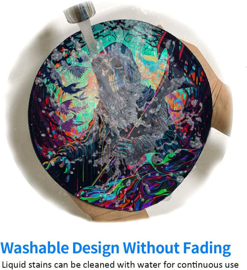 Grim Reaper Dark Psychedelic Death Round egérpad csúszásmentes gumi koponya játék egérpadok varrott éllel irodai munkához