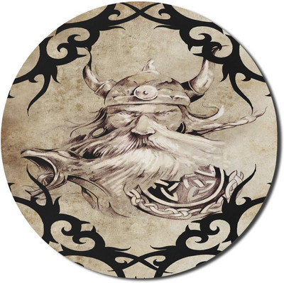 Μοτίβο τατουάζ Viking Mouse Pad με Viking Warrior Bearded Vintage Effect Στρογγυλό αντιολισθητικό ελαστικό ποντίκι gaming για εργασία γραφείου