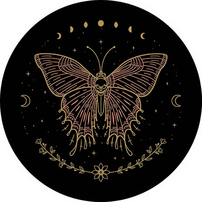 Retro Boho Mystical Butterfly Moth Skull Moon Eclipse Phase Στρογγυλό αντιολισθητικό ελαστικό mousepad 7,9″×7,9″ για φορητό υπολογιστή γραφείου