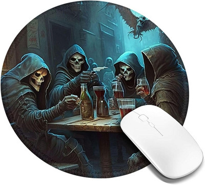 Skull Round Mouse Pad Αντιολισθητικό Rubber Grim Reaper Party Cool Mousepad gaming με ραμμένη άκρη για εργασία γραφείου Φορητός υπολογιστής