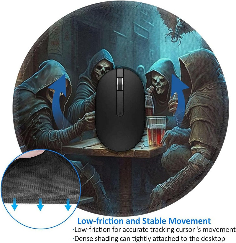 Skull kerek egérpad csúszásmentes gumi kaszás Party Cool játék egérpadok varrott éllel irodai munkához számítógépes laptophoz