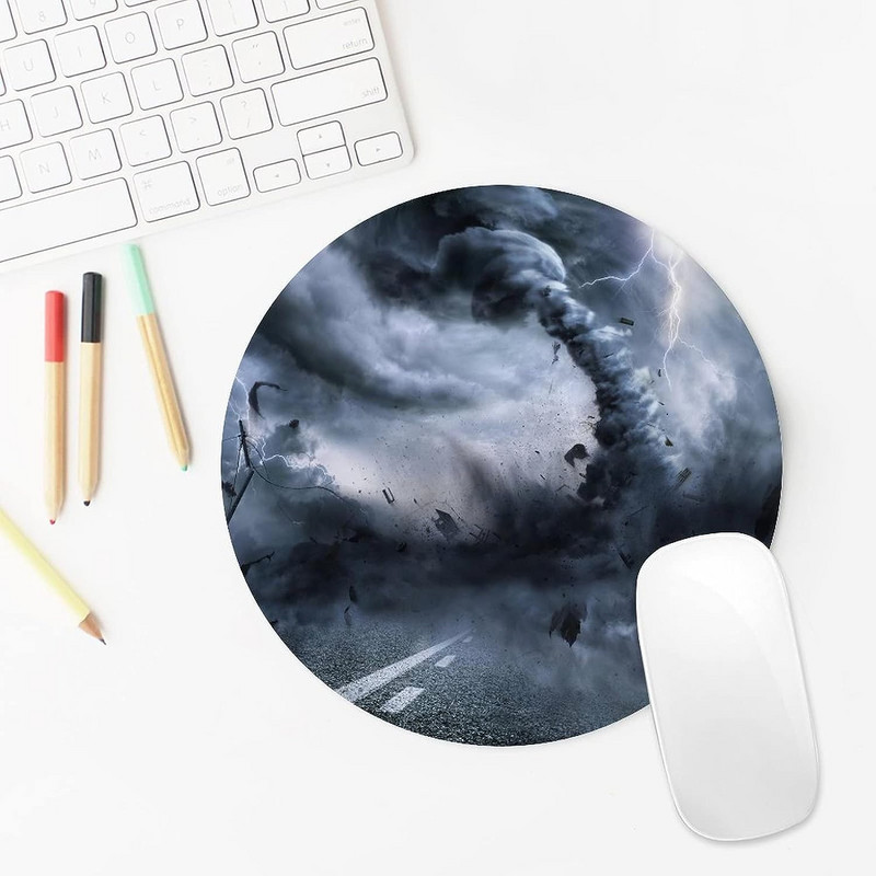 Erőteljes tornádó mindent elpusztított, kerek egérpad csúszásmentes gumi egéralátét, vízálló irodai munkához, otthoni játékhoz laptop