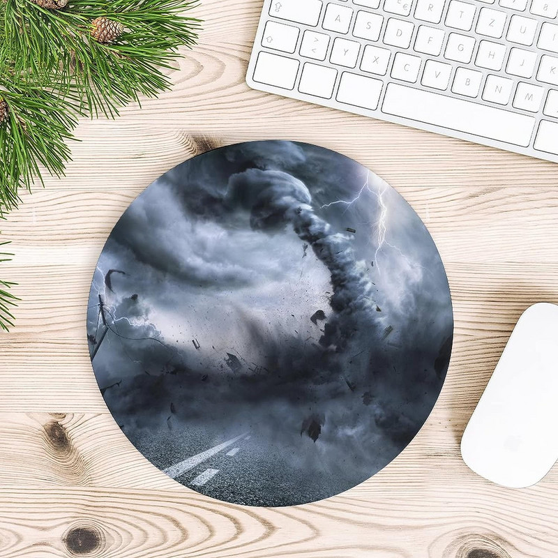 Erőteljes tornádó mindent elpusztított, kerek egérpad csúszásmentes gumi egéralátét, vízálló irodai munkához, otthoni játékhoz laptop