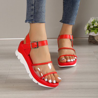 Σανδάλια Clear Pvc Wedges για Γυναικεία Σανδάλια Καλοκαιρινό Χοντρό Πάτο Αντιολισθητικά Σανδάλια Rome Sandalias Mujer Ελαφρύ λουράκι αστραγάλου Χοντρό σανδάλια πλατφόρμας