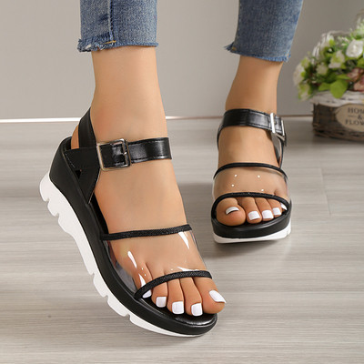Σανδάλια Clear Pvc Wedges για Γυναικεία Σανδάλια Καλοκαιρινό Χοντρό Πάτο Αντιολισθητικά Σανδάλια Rome Sandalias Mujer Ελαφρύ λουράκι αστραγάλου Χοντρό σανδάλια πλατφόρμας