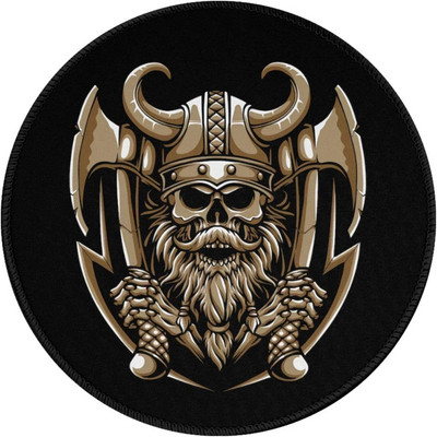 Cool Skull Viking Holding Axe egérpad Viking Gaming egérpad kis csúszásmentes kerek egérpad vezeték nélküli egér laptop asztalhoz