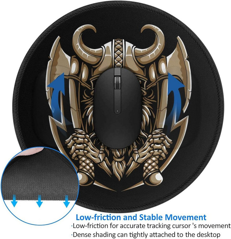 Cool Skull Viking Holding Axe egérpad Viking Gaming egérpad kis csúszásmentes kerek egérpad vezeték nélküli egér laptop asztalhoz