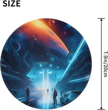 Бъдеща кръгла подложка за мишка Нехлъзгаща се гумена научна фантастика Геймърски подложки за мишка със зашити ръбове, подходящи за офис работа, компютър, лаптоп