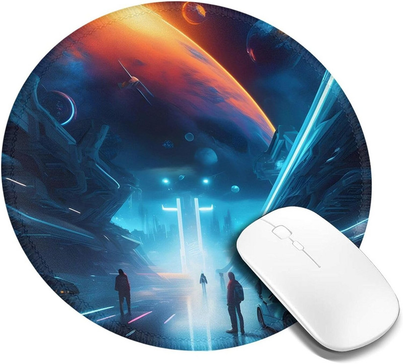 Future kerek egérpad csúszásmentes gumi sci-fi játék egérpadok varrott éllel Fit Office Work Computer Laptop