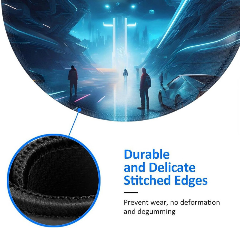 Future kerek egérpad csúszásmentes gumi sci-fi játék egérpadok varrott éllel Fit Office Work Computer Laptop