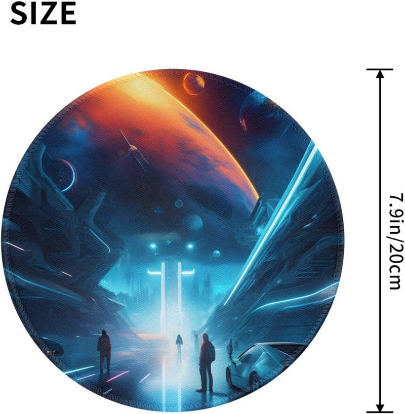 Future kerek egérpad csúszásmentes gumi sci-fi játék egérpadok varrott éllel Fit Office Work Computer Laptop