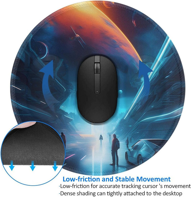 Future kerek egérpad csúszásmentes gumi sci-fi játék egérpadok varrott éllel Fit Office Work Computer Laptop