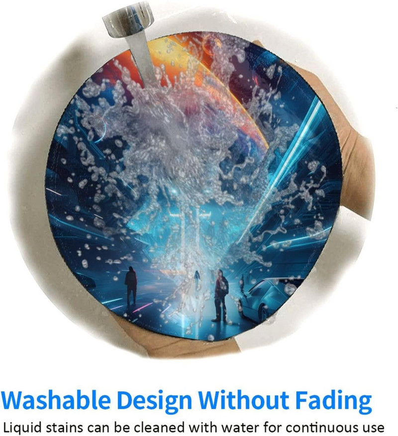 Future kerek egérpad csúszásmentes gumi sci-fi játék egérpadok varrott éllel Fit Office Work Computer Laptop