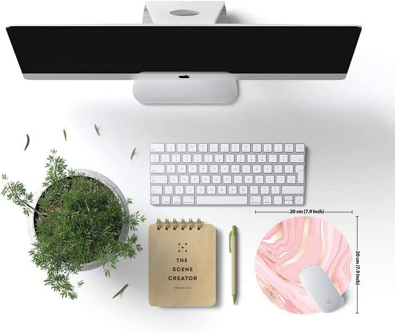 Kerek rózsaszín arany márvány egérpad prémium textúrájú kis egérszőnyeg vízálló, csúszásmentes gumitalppal laptop számítógéphez