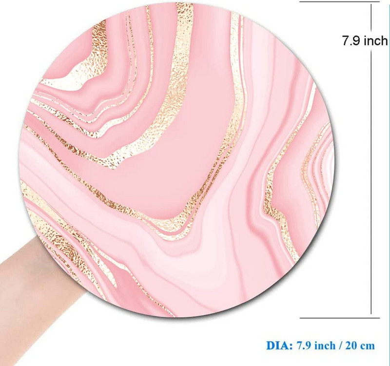 Kerek rózsaszín arany márvány egérpad prémium textúrájú kis egérszőnyeg vízálló, csúszásmentes gumitalppal laptop számítógéphez