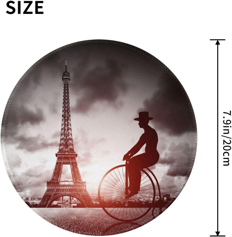 Az Eiffel Tower Ride egykerekű, kerek egérpad vezeték nélküli egérhez, csúszásmentes gumis egéralátét irodai munkához, 8"X8"-es laptop