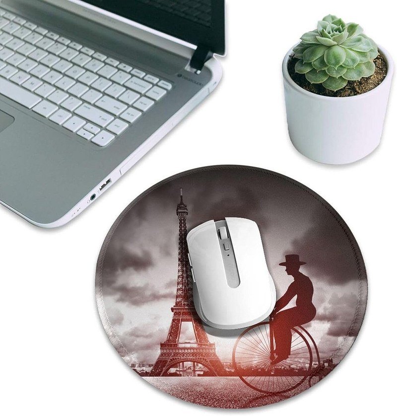 Az Eiffel Tower Ride egykerekű, kerek egérpad vezeték nélküli egérhez, csúszásmentes gumis egéralátét irodai munkához, 8"X8"-es laptop
