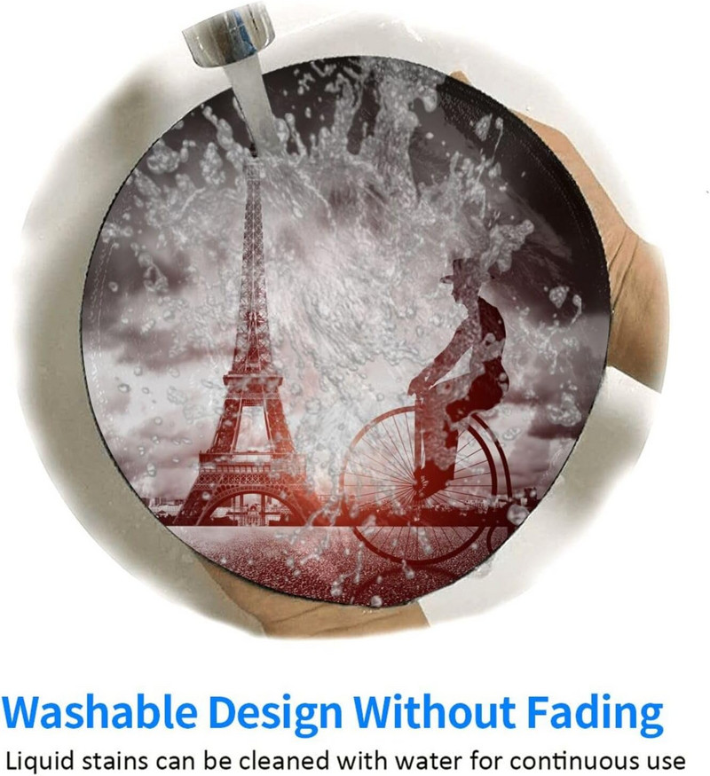 Az Eiffel Tower Ride egykerekű, kerek egérpad vezeték nélküli egérhez, csúszásmentes gumis egéralátét irodai munkához, 8"X8"-es laptop