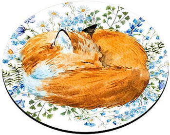 Fox Mousepad Floral Blue Flowers Mouse pad Animal Round Mouse pad Cute Mousepad 7.87X7.87 Inch Неплъзгаща се гумена мишка за лаптоп