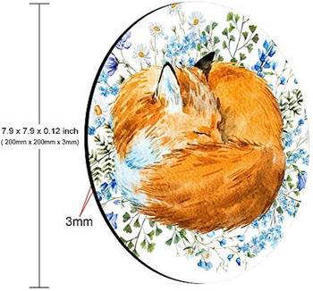 Fox Mousepad Floral Blue Flowers Mouse pad Animal Round Mouse pad Cute Mousepad 7.87X7.87 Inch Неплъзгаща се гумена мишка за лаптоп