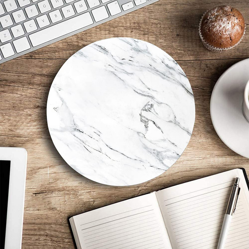 Fehér márvány egérpad Márvány kerek, vízálló, kör alakú kis egérpadok, csúszásmentes gumis egérpadok otthoni irodai használatra