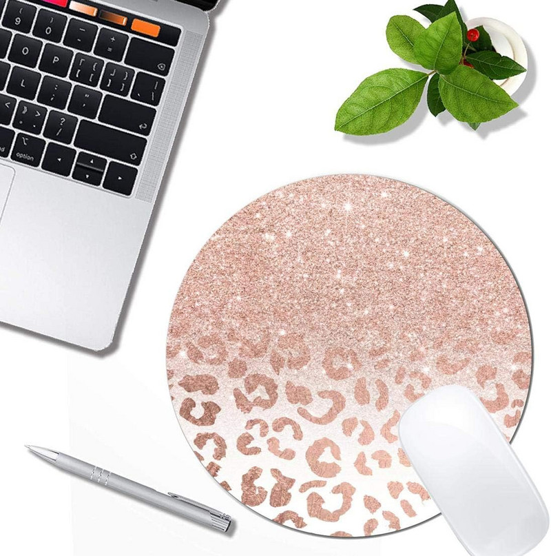 Rose Gold Glitter Ombre egérpad kerek, csúszásmentes gumi egérpad Laptop Irodai számítógép dekoráció Aranyos asztali kiegészítők egérpad