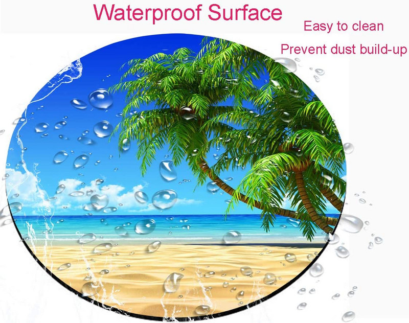 Tengerparti egérpad Kókuszfák Kerek egérpad Aranyos játékra készült egéralátét Vízálló, csúszásmentes gumialapú egérpadok 7,9x0,12 hüvelykes