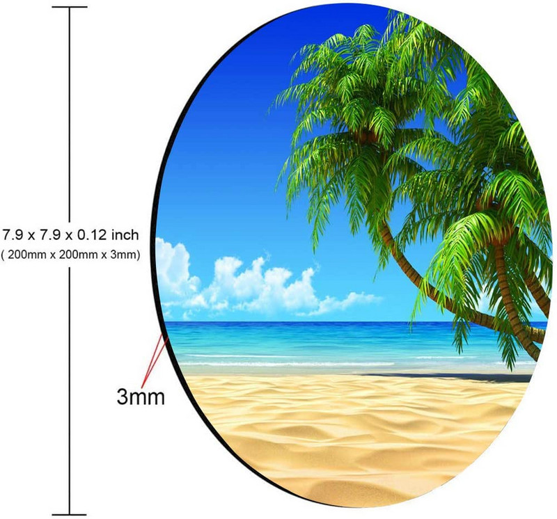 Tengerparti egérpad Kókuszfák Kerek egérpad Aranyos játékra készült egéralátét Vízálló, csúszásmentes gumialapú egérpadok 7,9x0,12 hüvelykes