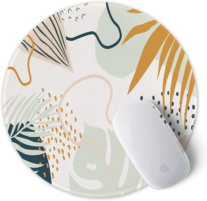 Egérpad varrott szélű egérszőnyeg Vízálló, csúszásmentes gumitalp, kerek egérpad, 7,9 × 7,9 × 0,12 hüvelyk, trópusi növények
