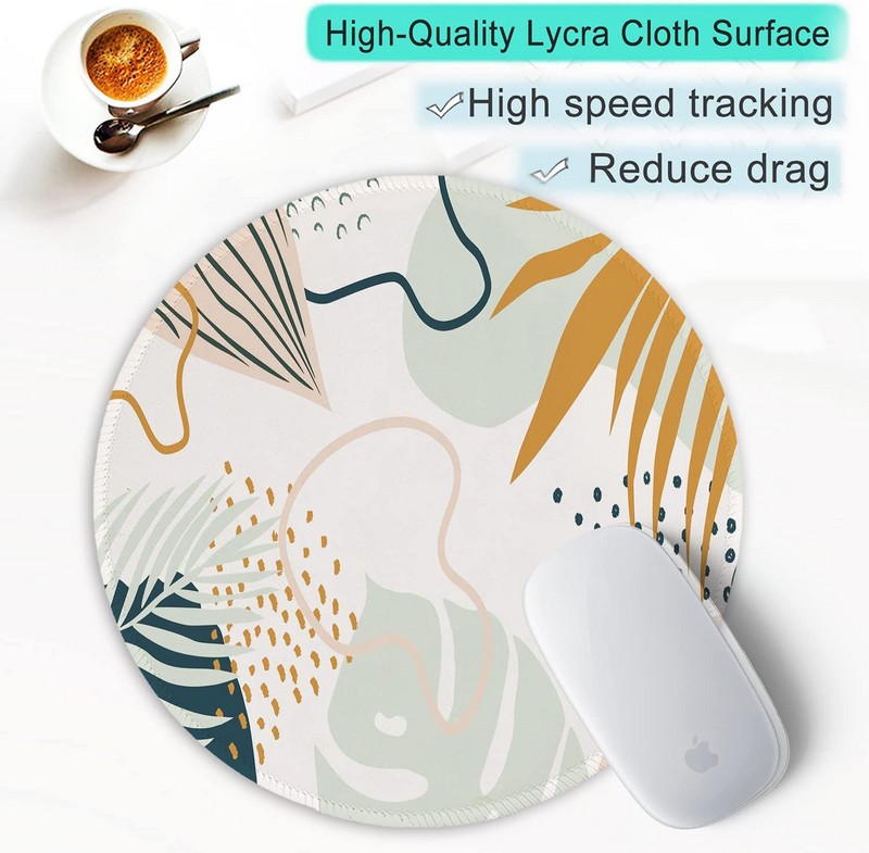 Egérpad varrott szélű egérszőnyeg Vízálló, csúszásmentes gumitalp, kerek egérpad, 7,9 × 7,9 × 0,12 hüvelyk, trópusi növények