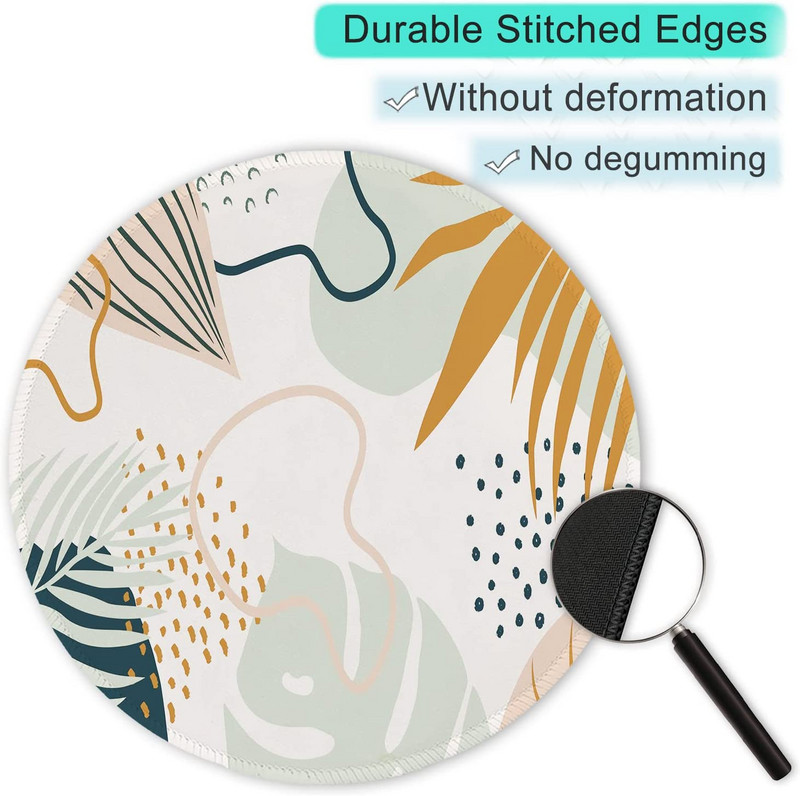 Egérpad varrott szélű egérszőnyeg Vízálló, csúszásmentes gumitalp, kerek egérpad, 7,9 × 7,9 × 0,12 hüvelyk, trópusi növények