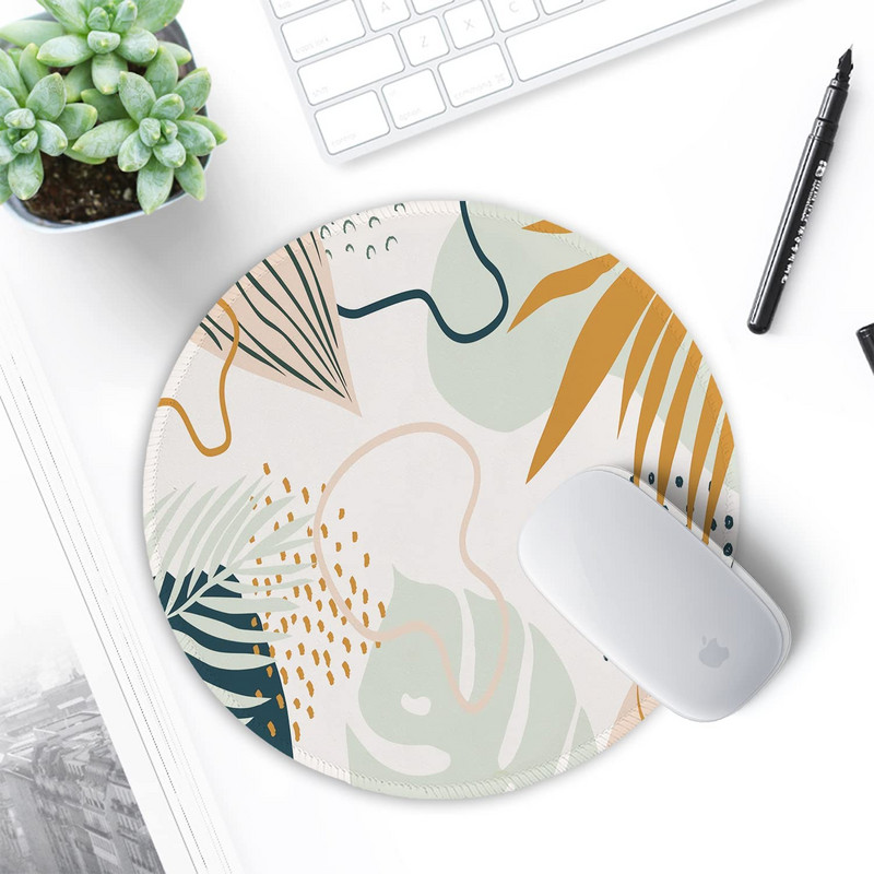 Egérpad varrott szélű egérszőnyeg Vízálló, csúszásmentes gumitalp, kerek egérpad, 7,9 × 7,9 × 0,12 hüvelyk, trópusi növények