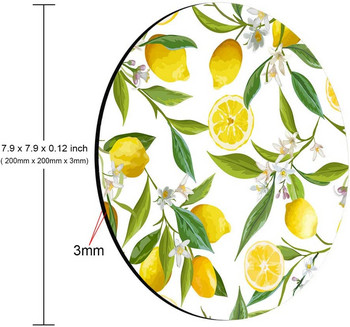Акварелно рисуване с лимон Изкуство Кръгла подложка за мишка Лимонови плодове с цветя и листа Шарка Кръгли подложки за мишка
