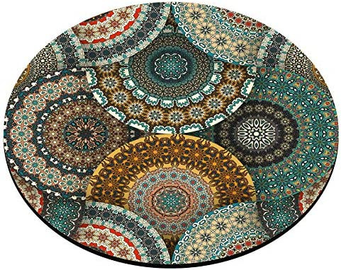 Kerek egérpad egyedi, színes vintage mintával virágos és mandala elemekkel, kör alakú egérpad számítógépekhez