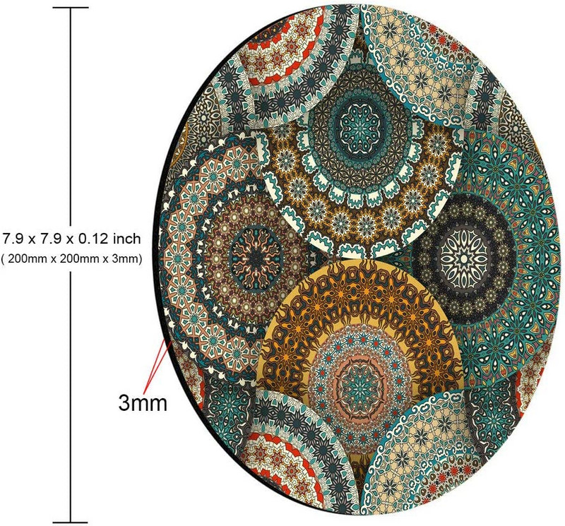 Kerek egérpad egyedi, színes vintage mintával virágos és mandala elemekkel, kör alakú egérpad számítógépekhez