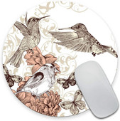 Kolibri kerek egérpad Vintage stílusú grafika madarak pillangókkal, kerek, csúszásmentes gumi egérpad 7,9 x 7,9 x 0,12 hüvelykes