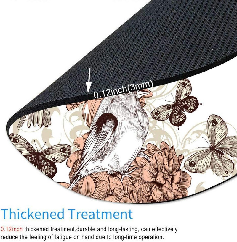 Kolibri kerek egérpad Vintage stílusú grafika madarak pillangókkal, kerek, csúszásmentes gumi egérpad 7,9 x 7,9 x 0,12 hüvelykes