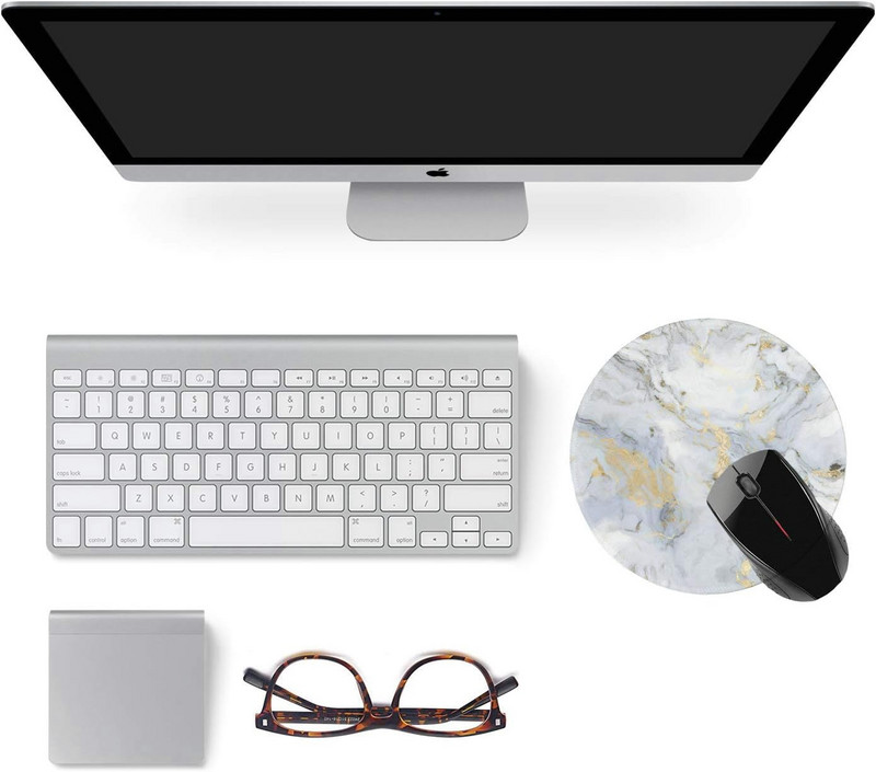 Egérpad csúszásmentes, gumi bázisú egérpad varrott szélű, csúszásgátló gumi kerek egérpadokkal a munkavégzéshez (márvány aranyszürke)