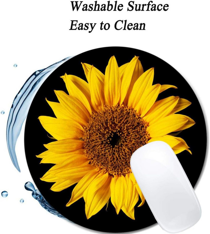 Napraforgó Fekete Napvirág egérpad kerek, csúszásmentes gumi egérpad Laptop Irodai számítógép dekoráció Aranyos asztali kiegészítők Egérpad